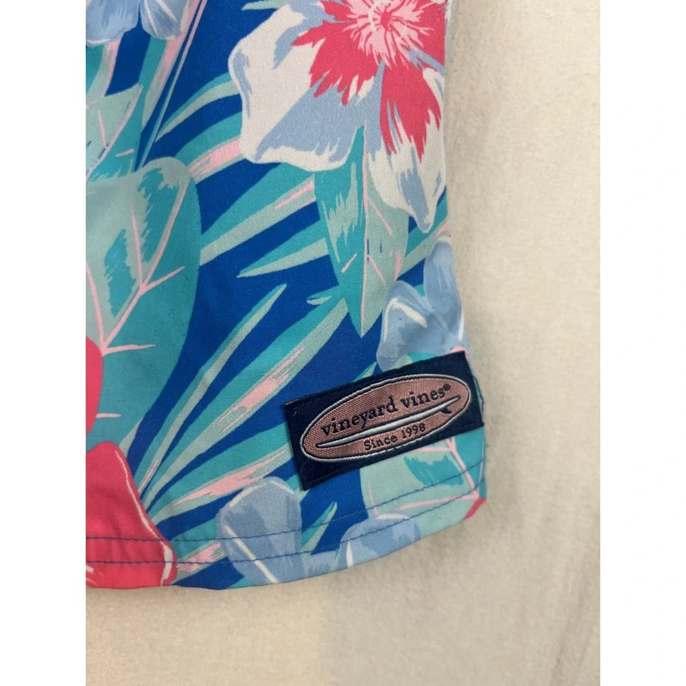 Vineyard Vines Boys Tropical Floral Swim Trunks Blue Pink Size 6